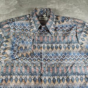 Vintage Spire Disco Shirt Mens‎ Large Paisley Hippie Mod Polyester Button Up 70s